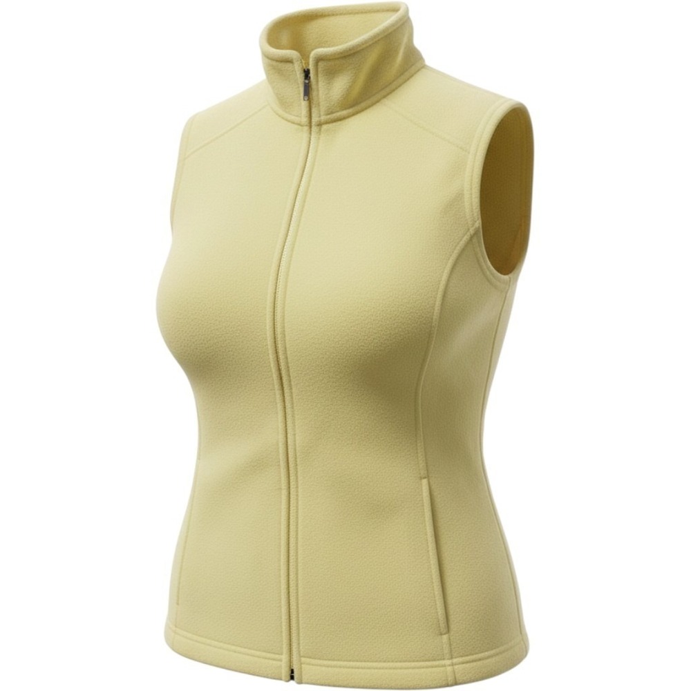 L.L. Bean Womens Fleece Vest Yellow Full Zipper Pockets Stretch Mock Neck Large
